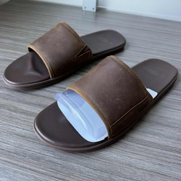 UGG Men's Seaside Slides Sandals Luggage Leather size 13 $80 in Brown - Picture 4 of 10